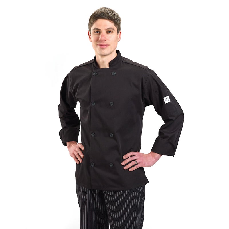 Mercer Culinary M60010BKM Millennia Men's Cook Jacket with Traditional Buttons, Medium, Black - Image 2
